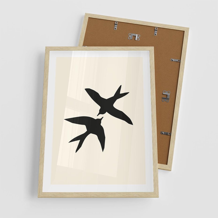Plakat w ramie 50x70 - Kreatywne Echa - jaskółki, minimalizm - rama drewno