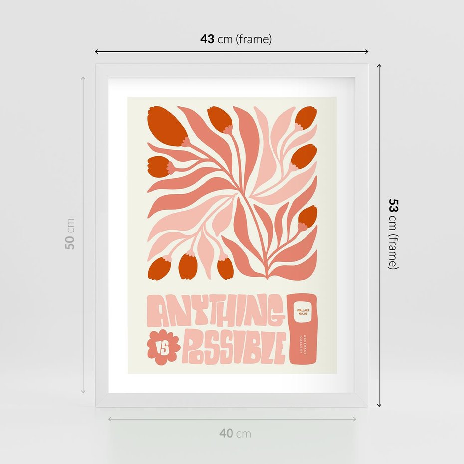 Plakat w ramie 40x50 - Migotliwa Euforia - kompozycja w łososiowym kolorze, kwiaty - rama biała