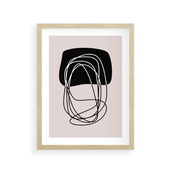 Plakat w ramie 50x70 - Strukturalne Kontrasty - abstrakcyjne szkicowane linie, minimalizm - rama drewno