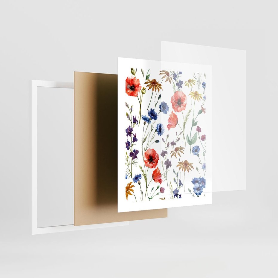 Plakat w ramie 40x50 - Kwiatowe radości na łące - kwiaty, łączka - rama biała