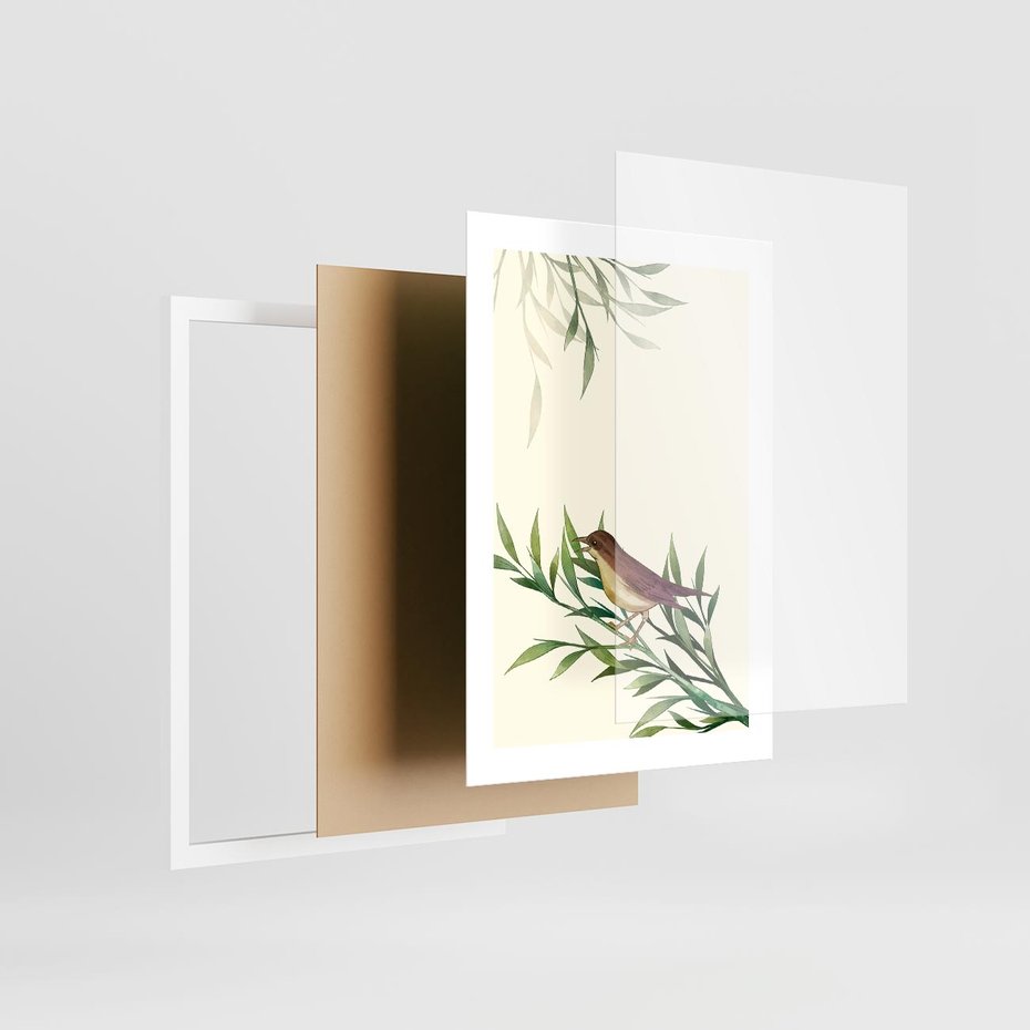 Plakat w ramie 30x40 - Roślinne Nastroje - japońska sztuka, ptak - rama biała