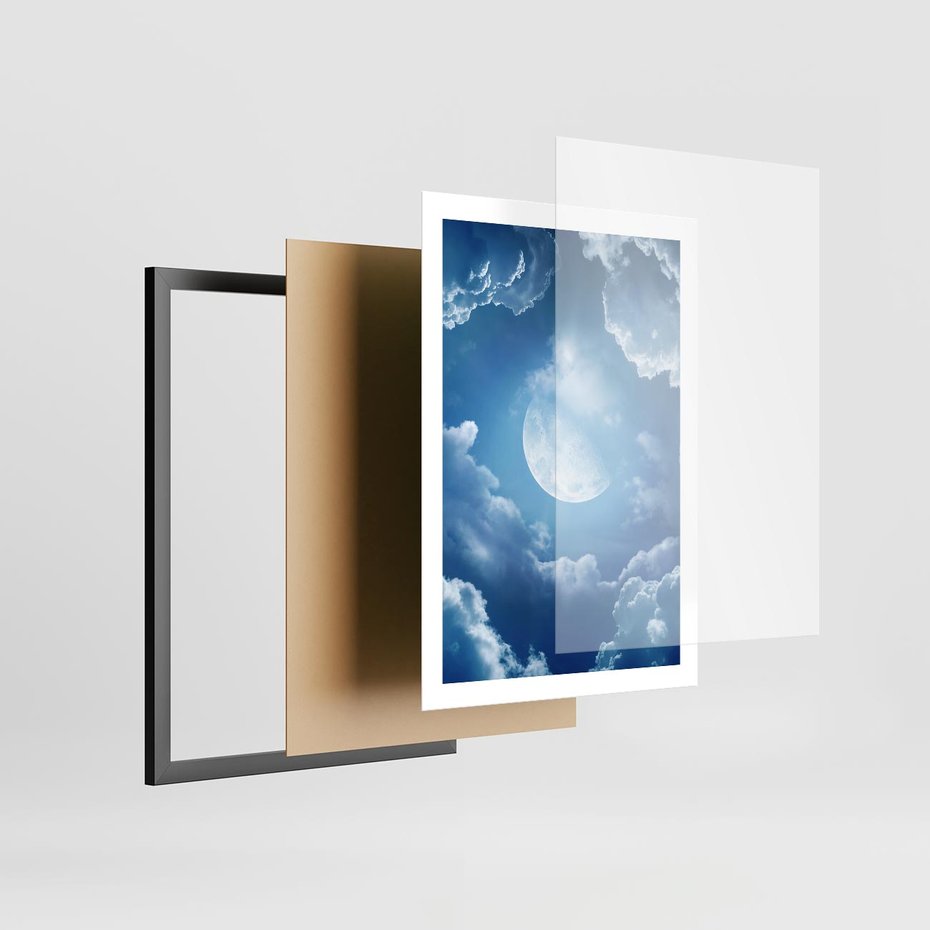 Plakat w ramie 50x70 - Księżycowe Chmury - księżyc, chmury - rama czarna