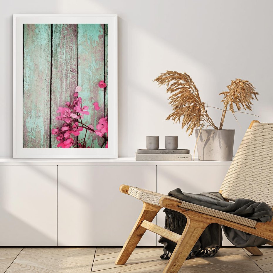 Plakat bez ramy 21x30 - Urok Dawnych Czasów - kwiaty, deski