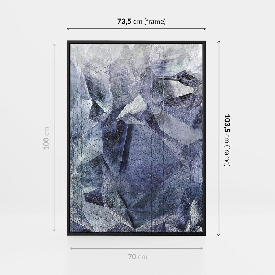 Obraz w ramie 70x100 - Melodia mgieł i marzeń - abstrakcja w kolorze granatu, przypominająca górę lodową - rama czarna