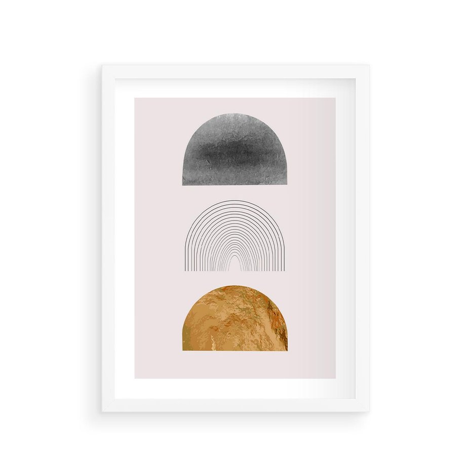 Plakat w ramie 30x40 - Piękno wGeometrycznych Kształtach i Złocie - nowoczesna geometryczna grafika, złote elementy - rama biała