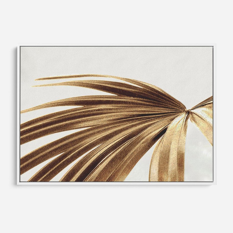 Obraz w ramie 120x80 - Egzotyczny Blask - złote, liście - rama biała