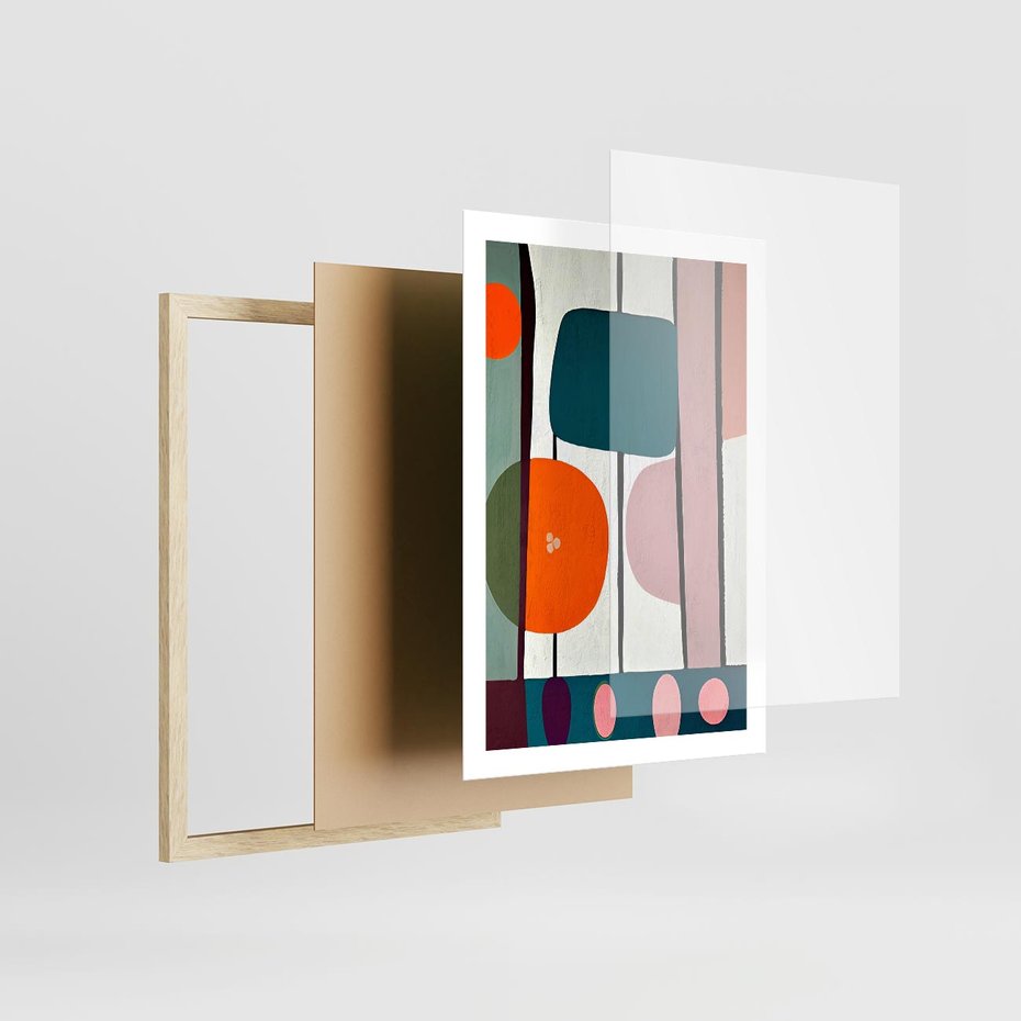 Plakat w ramie 50x70 - Migotliwa Aura Serca - abstrakcyjny obraz olejny, dziwne formy - rama drewno