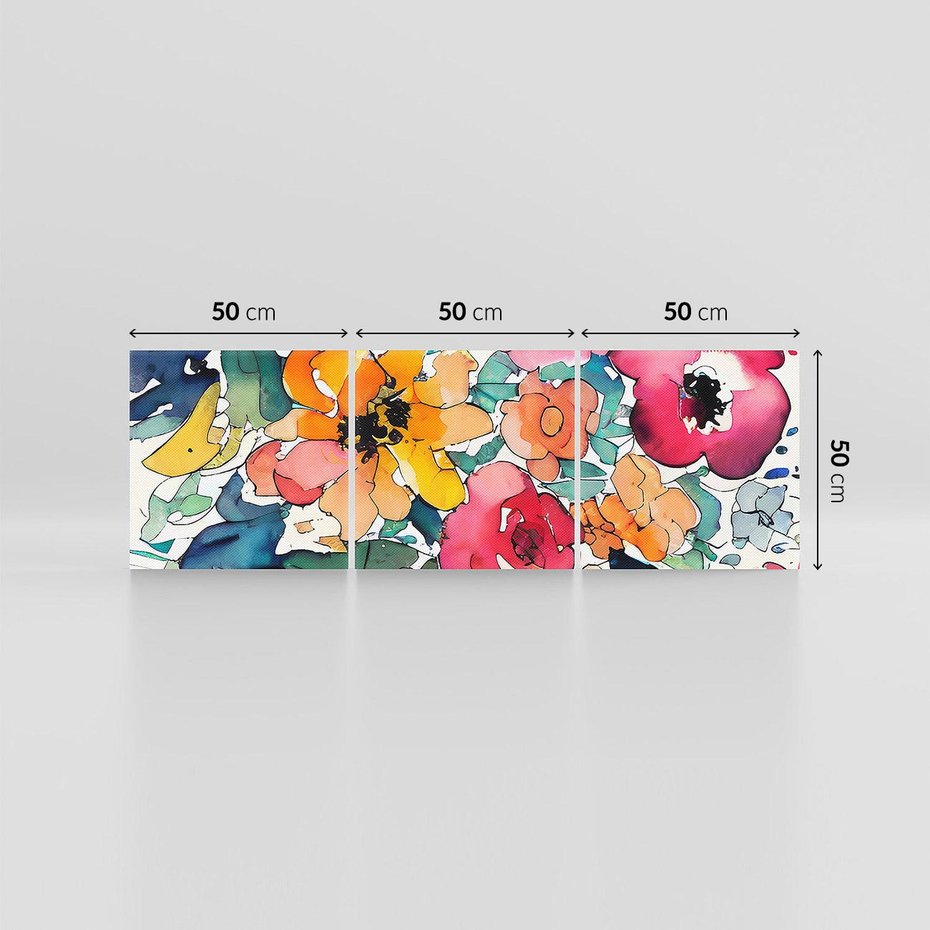 Obraz na płótnie 150x50 - Kwiatowy Impuls Kolorów - abstrakcyjne kolorowe kwiaty, szkic