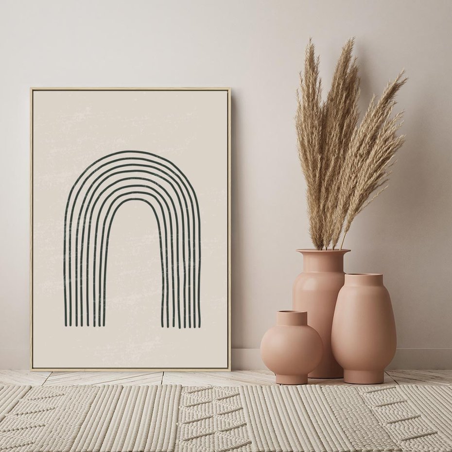 Obraz w ramie 50x70 - Intrygujące Zagięcia - boho plakat, czarna tęcza - rama drewno