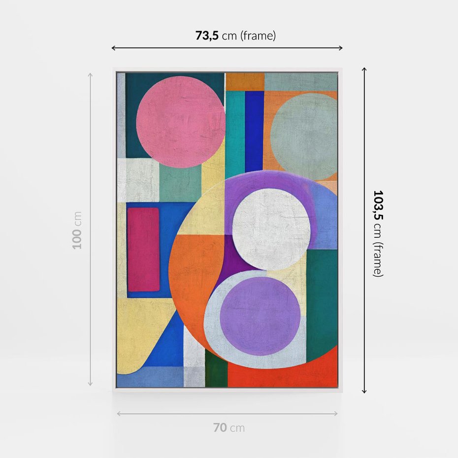 Obraz w ramie 70x100 - Migotliwe Impulsy Dźwięku - różne geometryczne formy, koła - rama biała