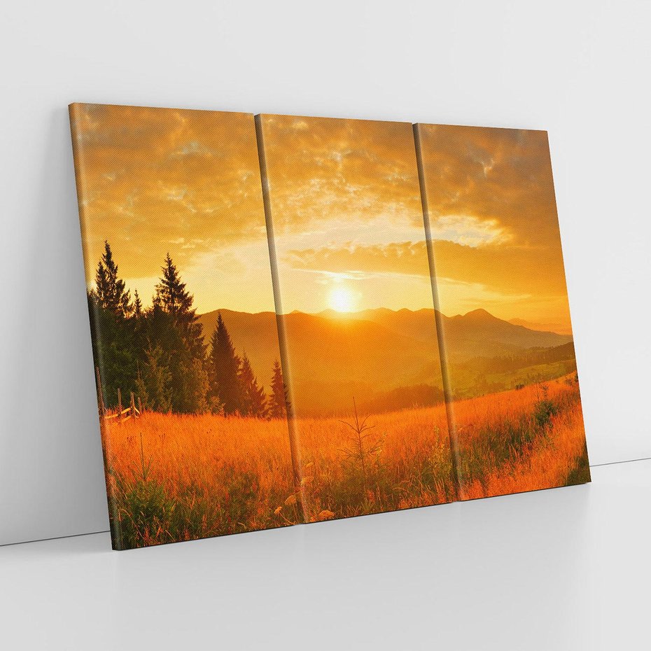 Obraz na płótnie 120x80 - harmonia drzew i kwiatów - góry, łąka