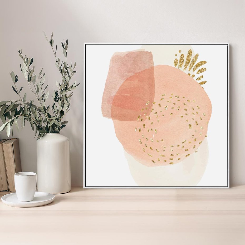 Obraz w ramie 80x80 - Migotliwe Kształty i Plamy - abstrakcyjne akwarelowe plamy, minimalizm - rama biała