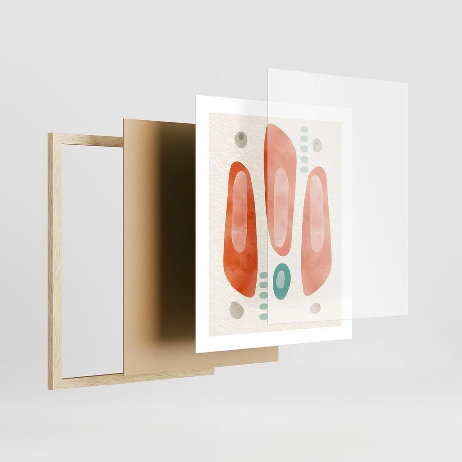 Plakat w ramie 40x50 - Księga Barw - abstrakcyjne formy, dominujący kolor pomarańczowy - rama drewno