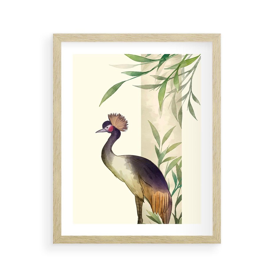 Plakat w ramie 40x50 - Kwiatowa Ekspresja - japońska sztuka, ptak - rama drewno