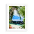 Plakat w ramie 50x70 - Palmy tańczące na tropikalnej plaży - palmy, plaża - rama biała