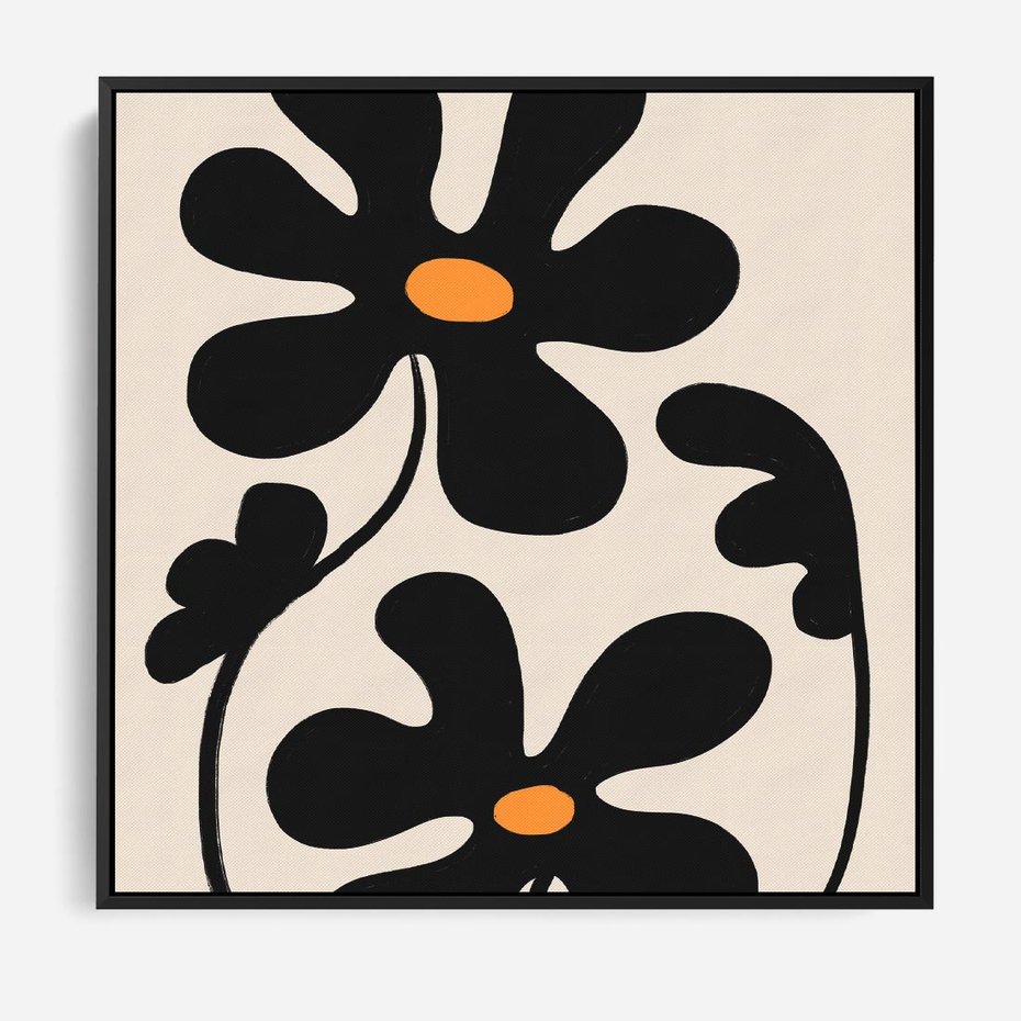 Obraz w ramie 50x50 - Wyjątkowość Boho - minimalistyczny abstrakcyjny obraz, prymitywne kwiaty - rama czarna