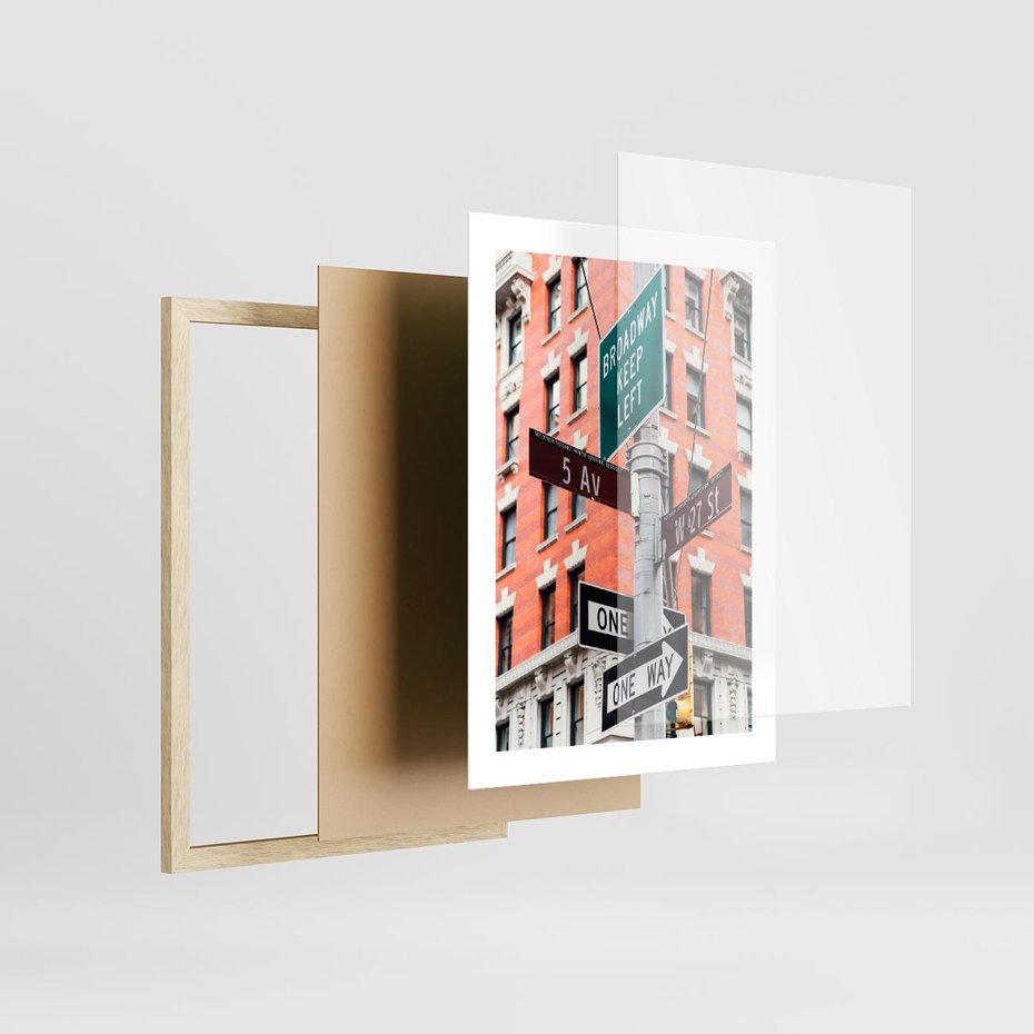 Plakat w ramie 30x40 - Namiastka wielkiego miasta - Nowy Jork, drogowskaz - rama drewno