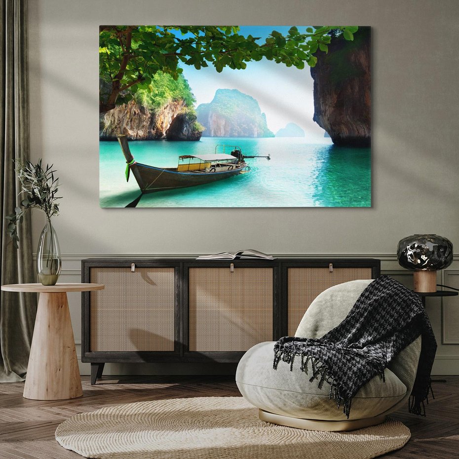 Obraz na płótnie 100x70 - Tajlandia - sielanka łodzi nad morzem - Tajlandia, łódź