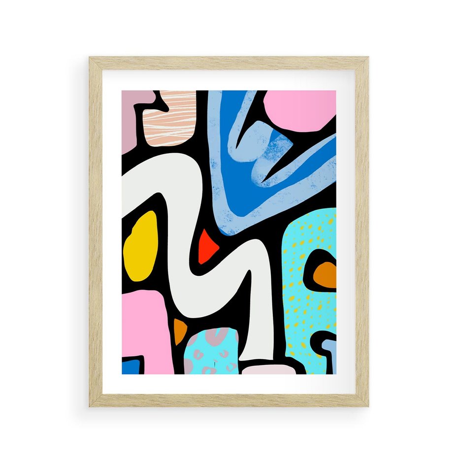 Plakat w ramie 40x50 - Komiksowe Formy - abstrakcyjne formy, komiksowy styl - rama drewno