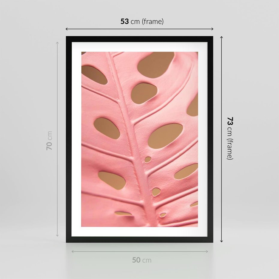 Plakat w ramie 50x70 - Różowy Liść Monstery - różowy liść monstery, nowoczesna fotografia - rama czarna
