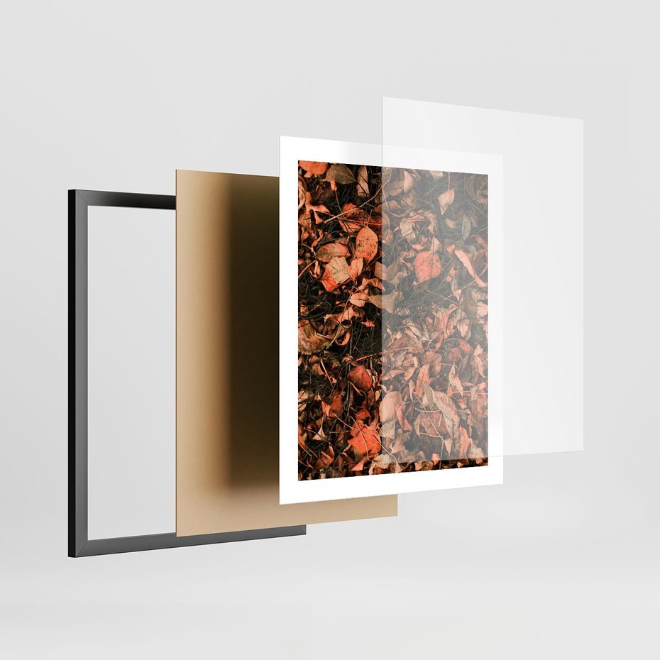 Plakat w ramie 40x50 - Jesienny Splot: Pomarańczowe Liście - liście, pomarańczowe suche liście - rama czarna