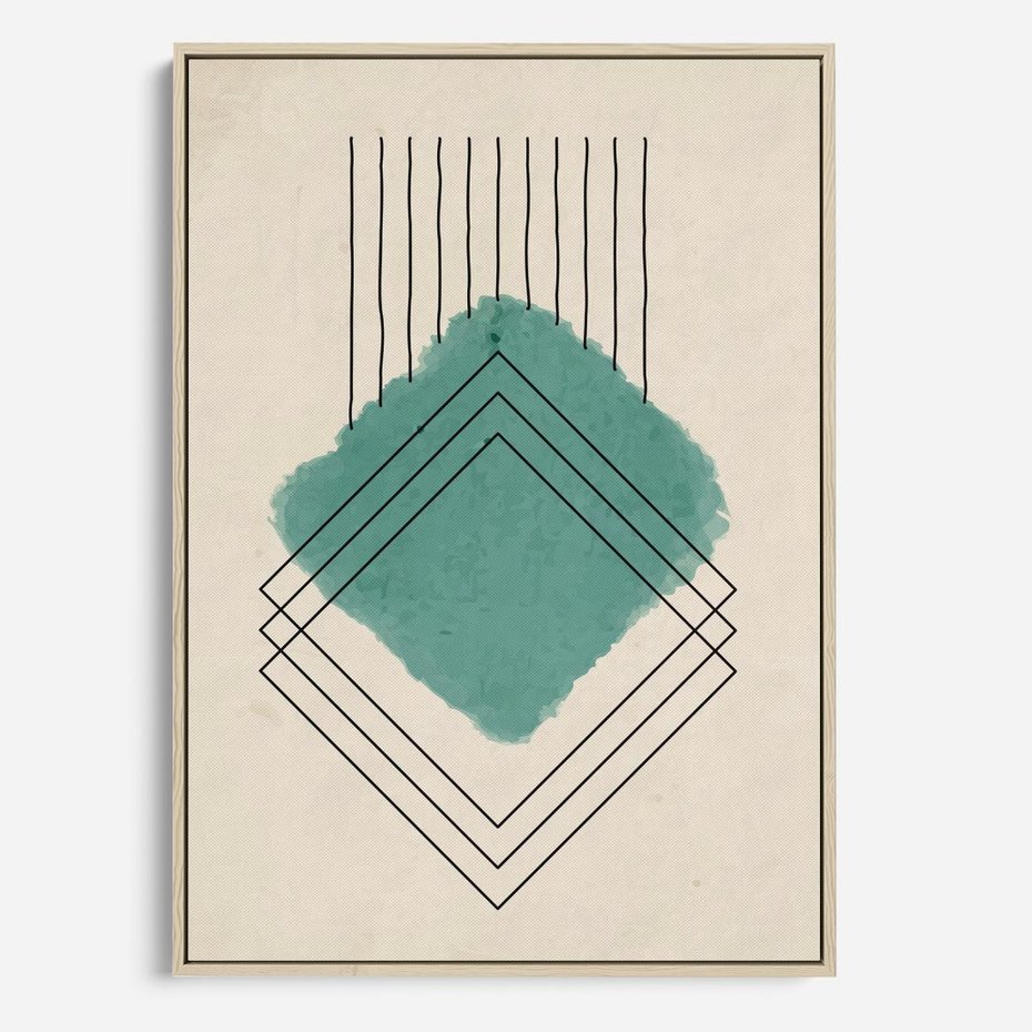 Obraz w ramie 80x120 - Impresje Przestrzeni - akwarelowa plama, geometryczne szkicowane kształty - rama drewno