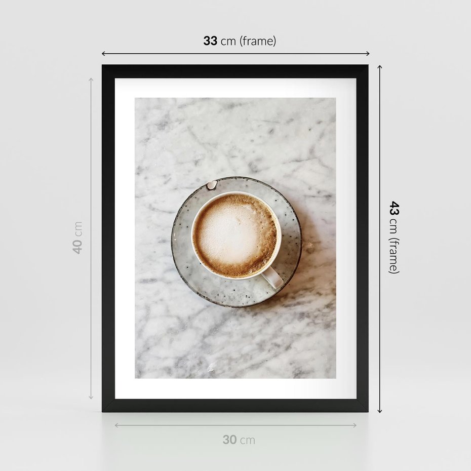 Plakat w ramie 30x40 - Kawa w Perfekcji - kawa w filiżance, cappuccino - rama czarna