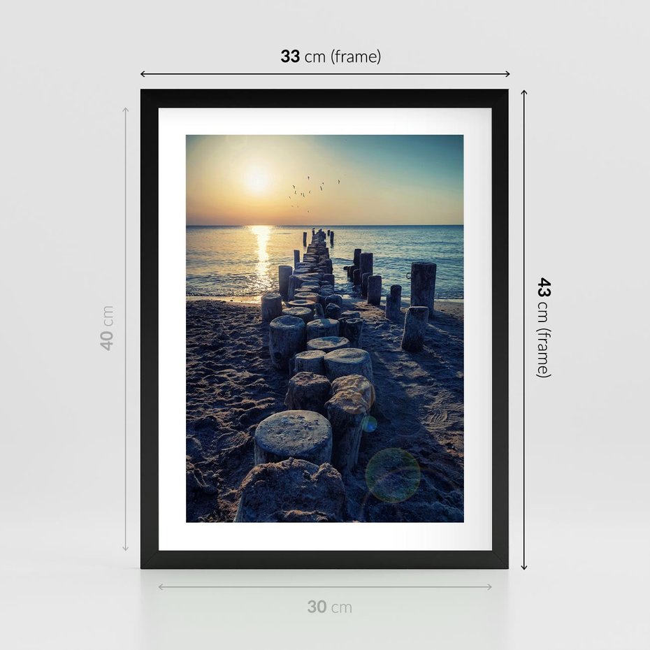 Plakat w ramie 30x40 - Zachód Słońca nad Morzem - morze, zachód - rama czarna