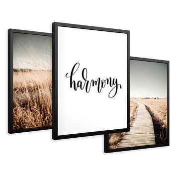 Zestaw obrazy w ramie 30x40 galeria - Harmonia, minimalizm, cytat, typografia - rama czarna