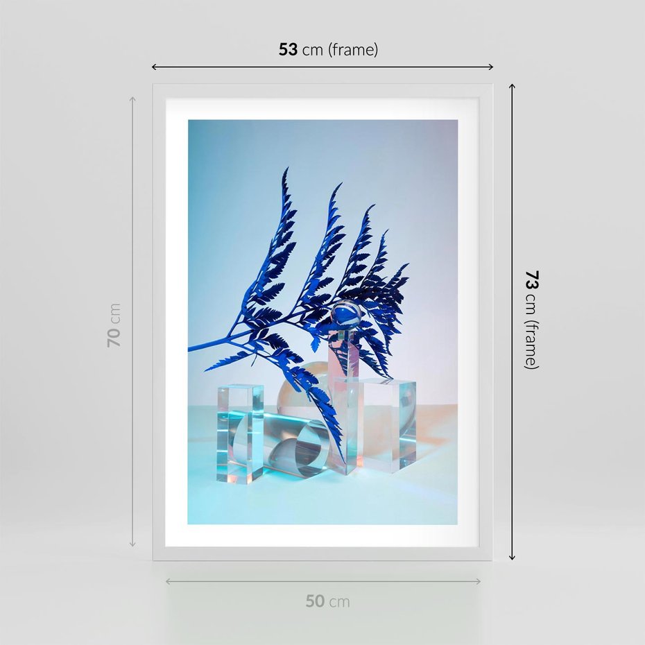 Plakat w ramie 50x70 - Intensywny Kolor Natury - liście, kobalt - rama biała