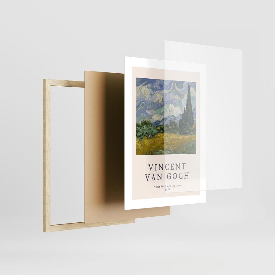 Plakat w ramie 30x40 - Pole z Cyprysami - reprodukcja obrazu, van gogh - rama drewno