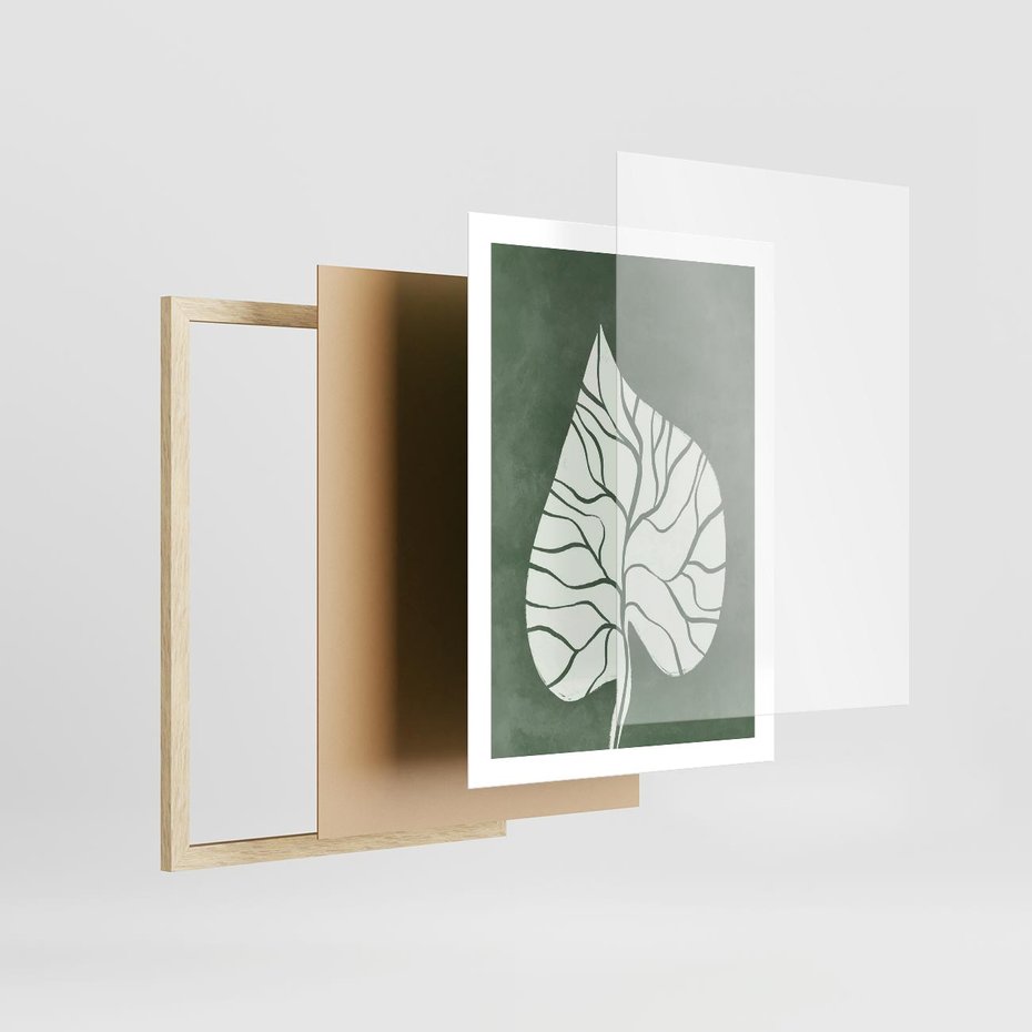 Plakat w ramie 50x70 - Migotliwe Wnętrze Zieleni - zielony plakat, roślinne motywy - rama drewno