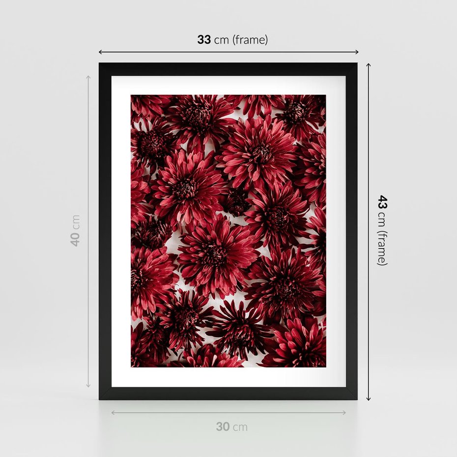 Plakat w ramie 30x40 - Energia Kwiatów - czerwone kwiaty, kompozycja - rama czarna