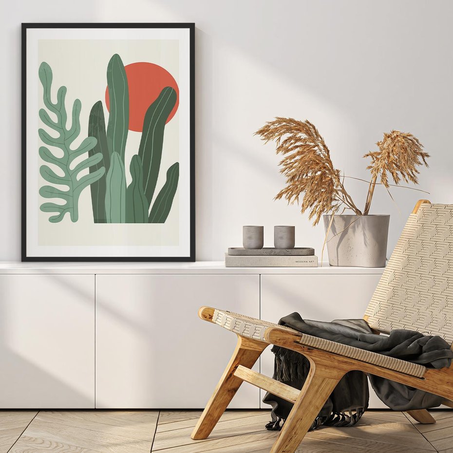 Plakat bez ramy 50x70 - Graficzna Harmonia: Liście i Rośliny na Plakacie - liście, grafika