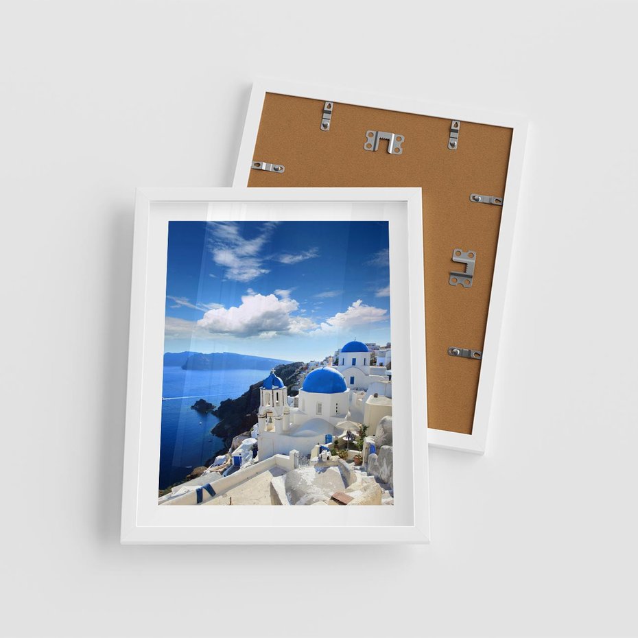 Plakat w ramie 40x50 - Magiczne Widoki - Santorini, perspektywa - rama biała