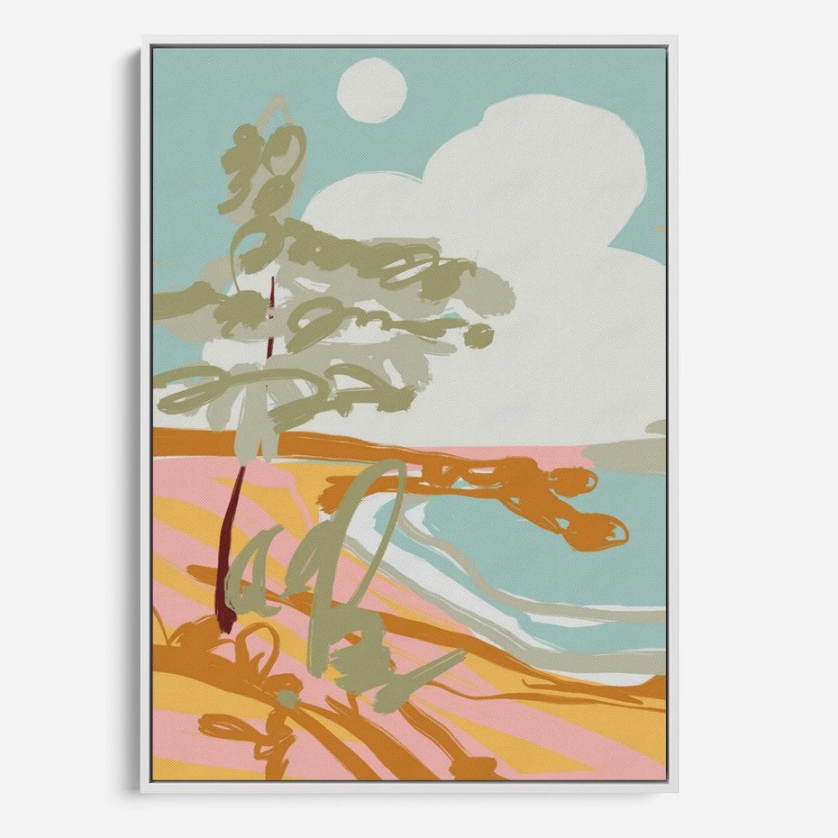 Obraz w ramie 50x70 - Spokojny Wiatr - pastelowy krajobraz, nowoczesny plakat - rama biała