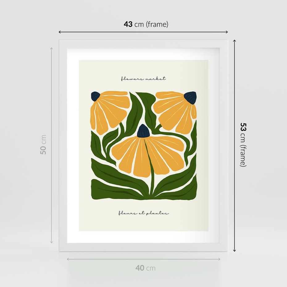 Plakat w ramie 40x50 - Kreatywne Wibracje - sztuka nowoczesna, kolorowe kwiaty - rama biała