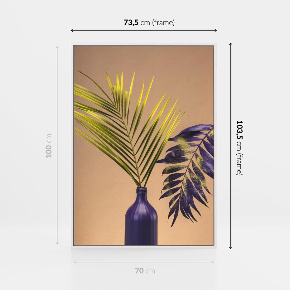 Obraz w ramie 70x100 - Delikatne Piękno - palma, pastele - rama biała