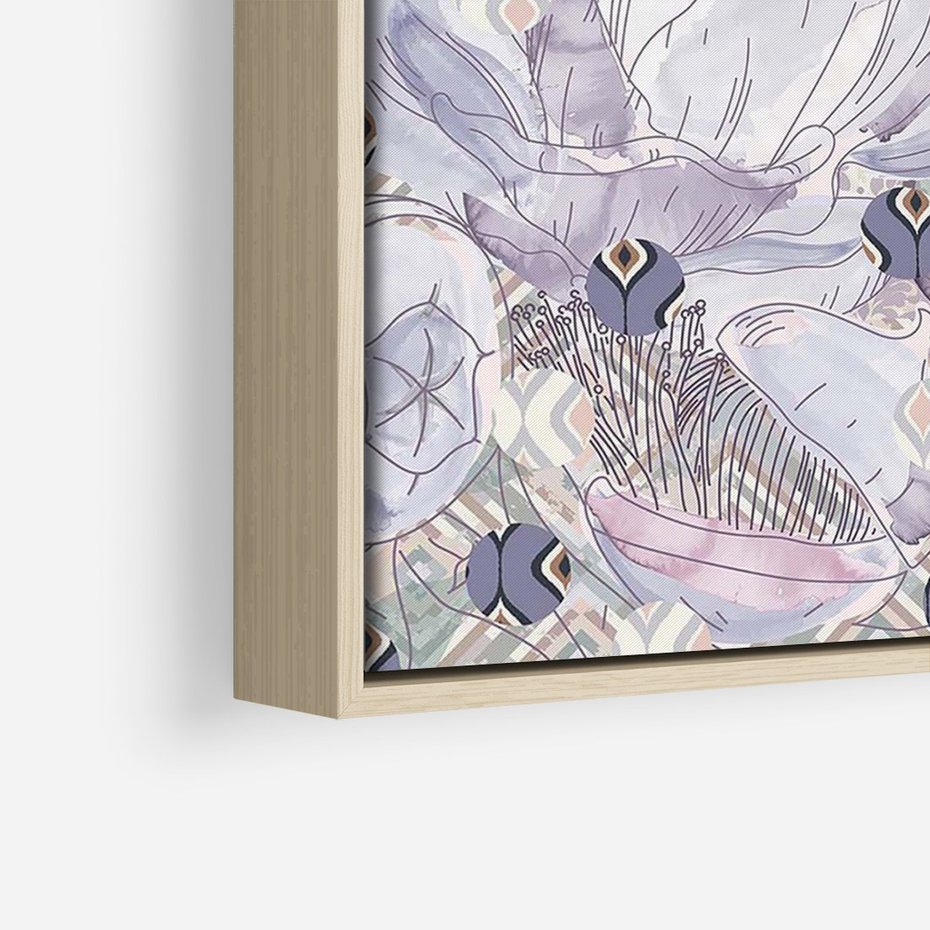 Obraz w ramie 80x120 - Malowane oddechy istnienia - pomieszane tekstury, kwiatowe elementy - rama drewno