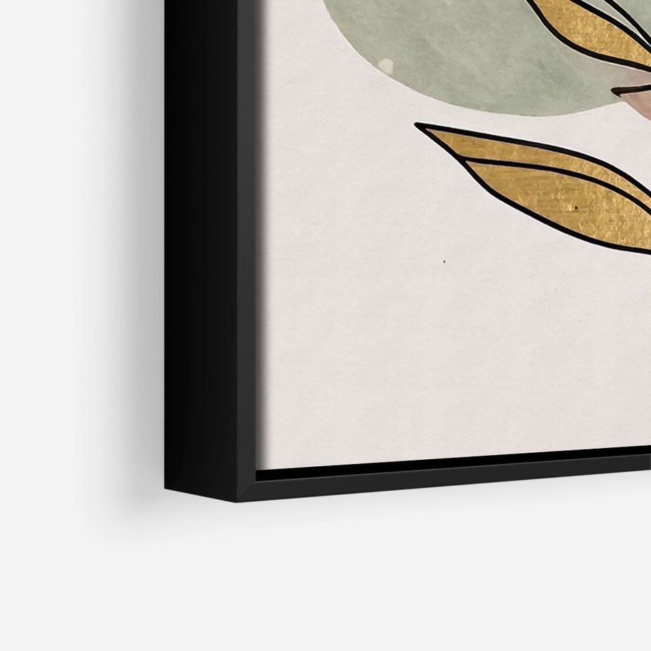 Obraz w ramie 70x100 - Rozkwitające Wnętrza Światła - abstrakcyjny obraz boho, liście - rama czarna