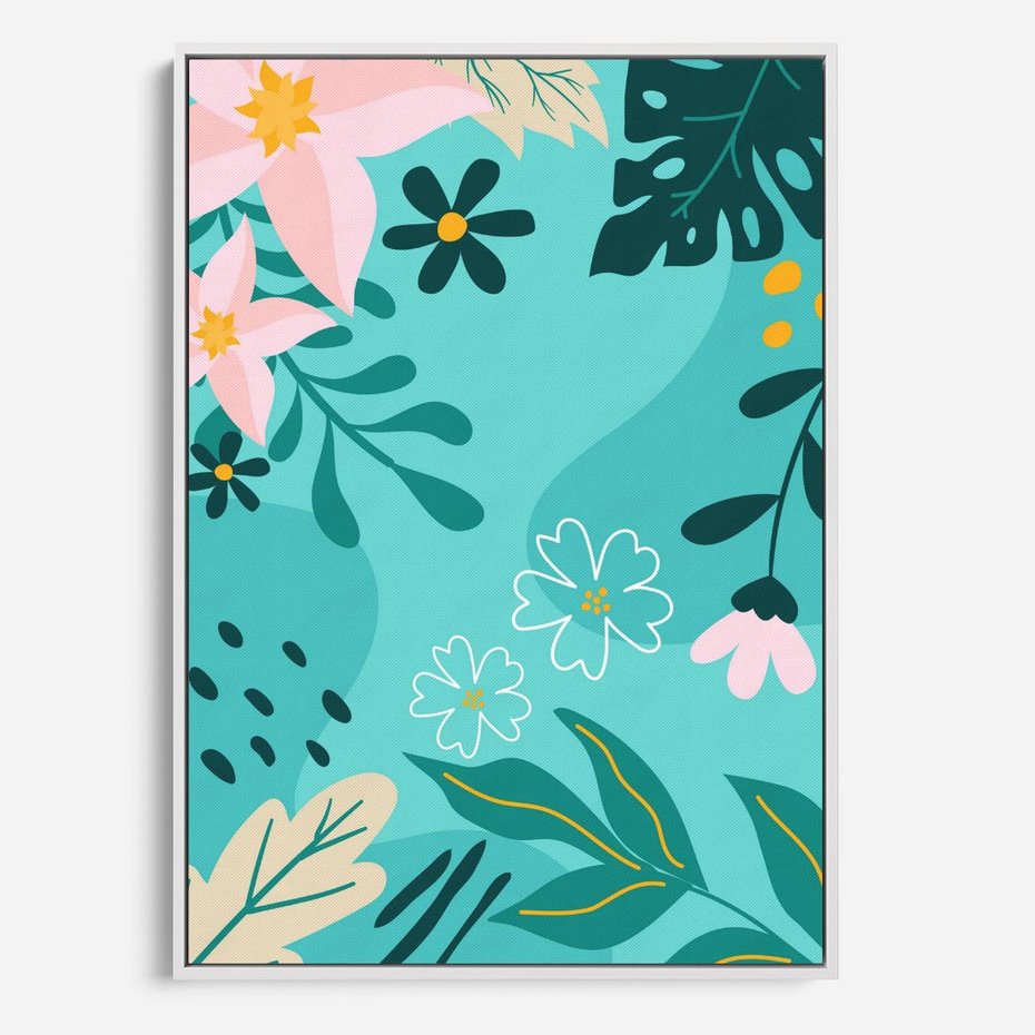 Obraz w ramie 50x70 - Rozkwitające Widoki - pastelowa kompozycja, kwiaty - rama biała