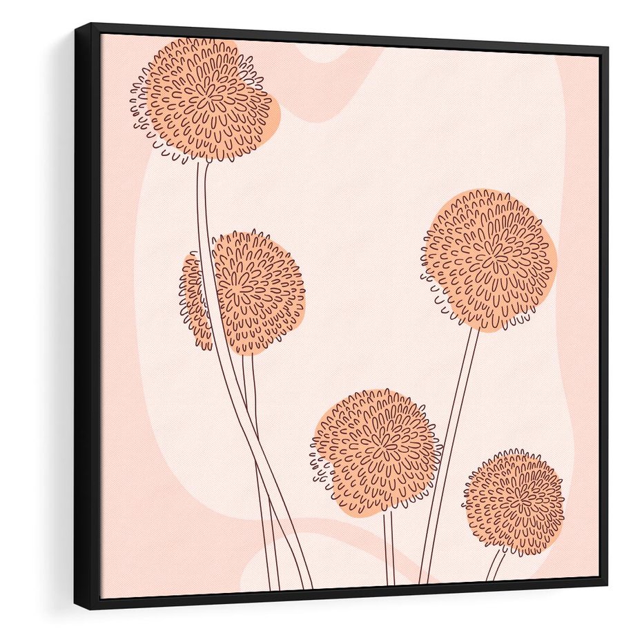 Obraz w ramie 50x50 - Rozkwitające Emocje - minimalistyczny plakat, pudrowe kwiaty - rama czarna