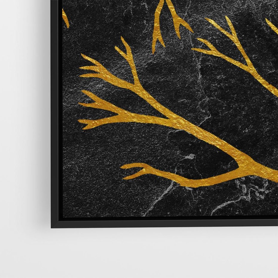 Obraz w ramie 50x50 - Marmurowe Drzewa Snu - złote gałęzie, drzewa - rama czarna