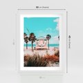 Plakat w ramie 30x40 - Plaża, Palmy i Spokój Miami - budka ratownika, plaża Miami - rama biała