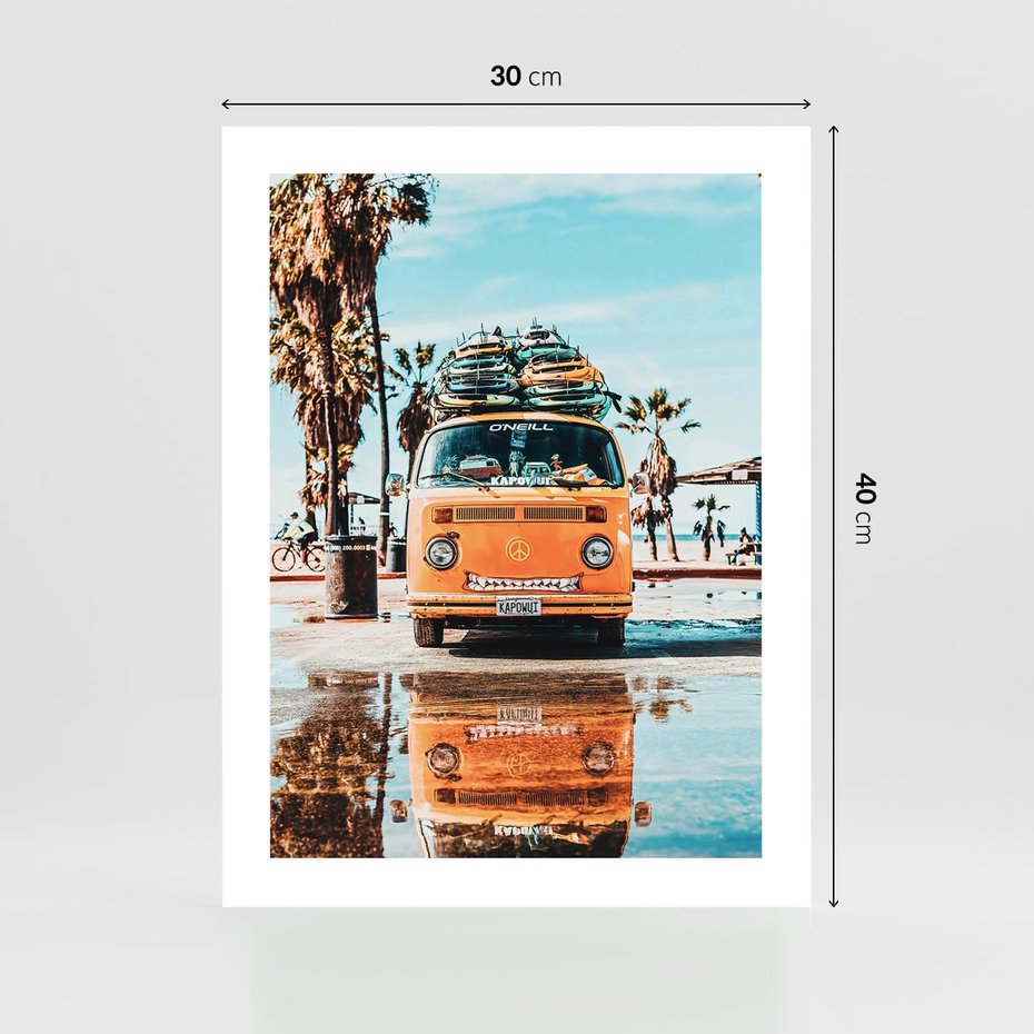 Plakat bez ramy 30x40 - Wakacje na Kółkach - kamper, deski surfingowe na dachu