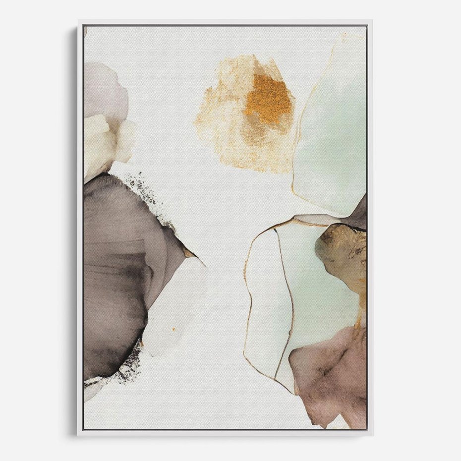 Obraz w ramie 70x100 - Nowoczesne Elegancje - akwarela, złote linie i plamy - rama biała