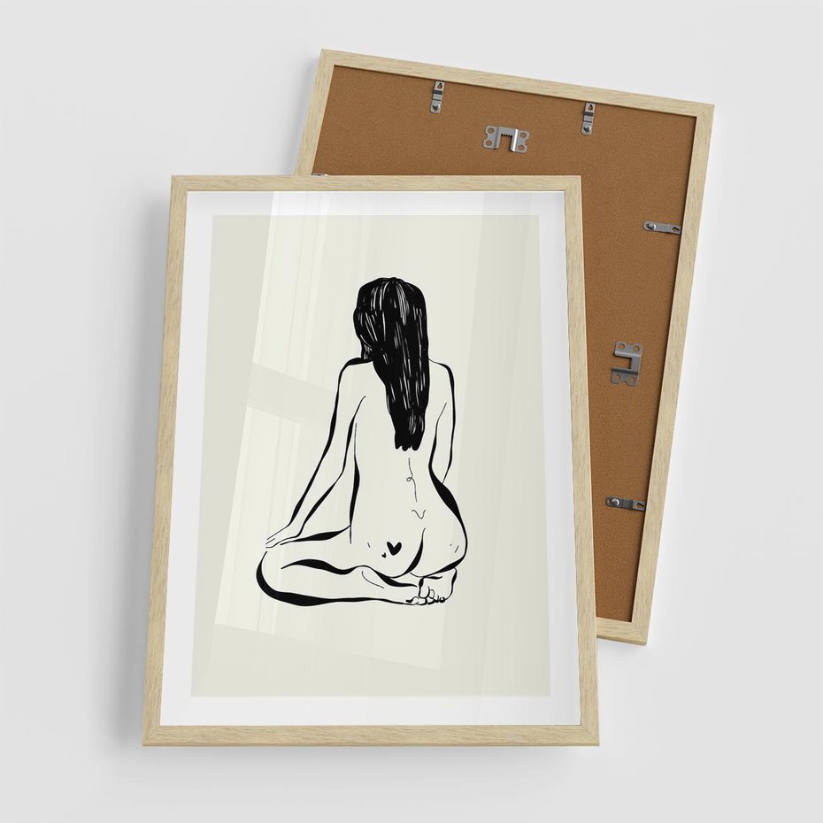 Plakat w ramie 50x70 - Minimalistyczna Piękność: Kobieta w Sztuce - grafika minimalizm, rysunek kobiety - rama drewno