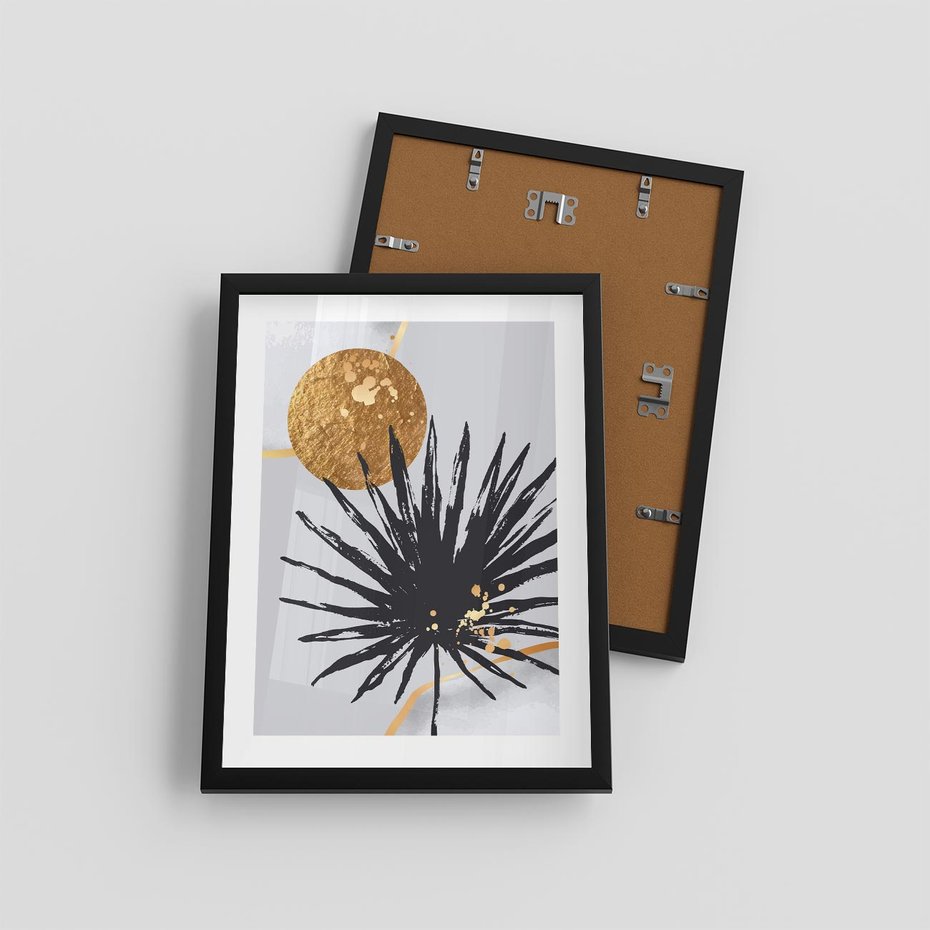 Plakat w ramie 30x40 - Sztuka Palmy - palma, czarna grafika - rama czarna