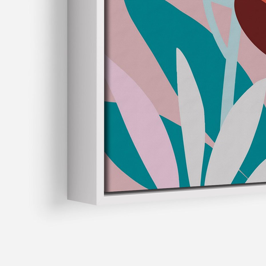 Obraz w ramie 80x120 - Symfonia Kwiatów - abstrakcyjna kompozycja kwiatowych form, kolor zgaszone - rama biała