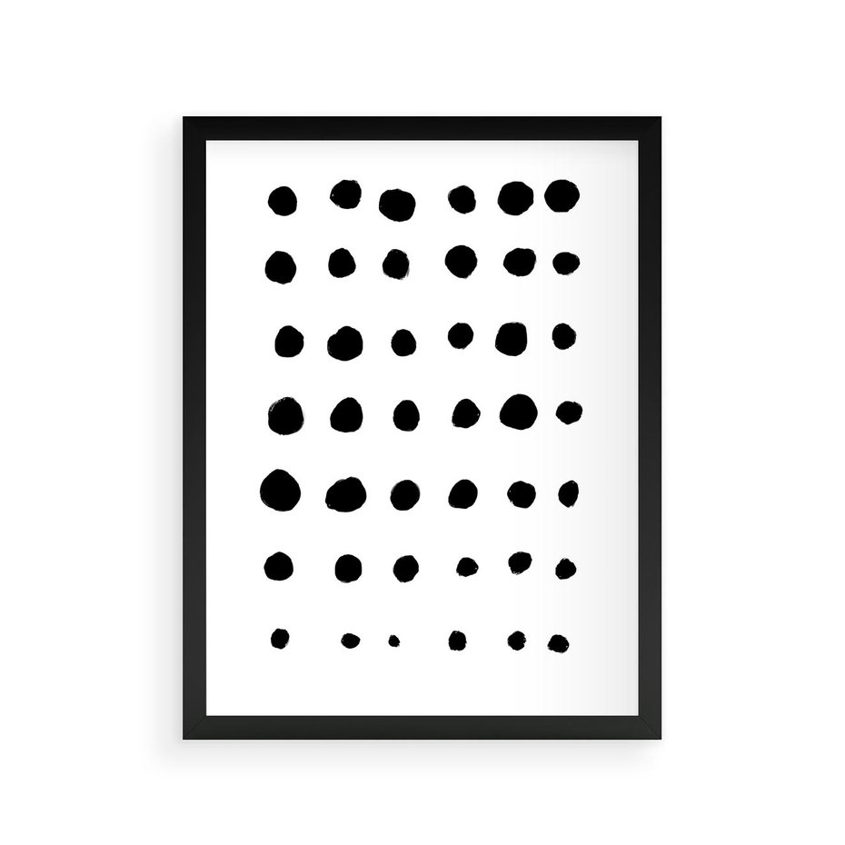 Plakat w ramie 30x40 - Migocące Anomalie - abstrakcyjna kompozycja z czarnych kropek, minimalistyczny czarno bialy plakat - rama czarna